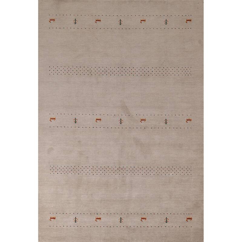 Gabbeh Oriental Area Rug Hand-Knotted Beige Tribal Wool Carpet - 6'7"x 9'9"