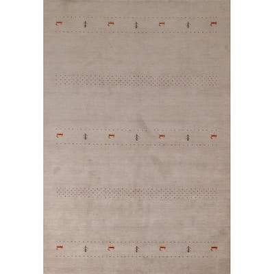 Gabbeh Oriental Area Rug Hand-Knotted Beige Tribal Wool Carpet - 6'7"x 9'9"