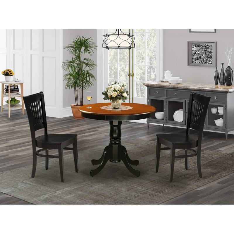 3-Piece Black Finish Solid Wood Top - Dining Room Set - Seats 4