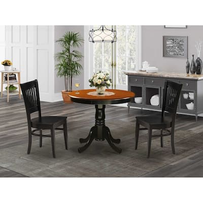 3-Piece Black Finish Solid Wood Top - Dining Room Set - Seats 4