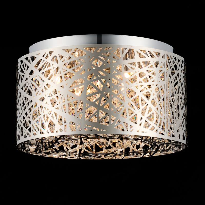CO-Z 16-Inch Drum Flush Mount Crystal Chandelier