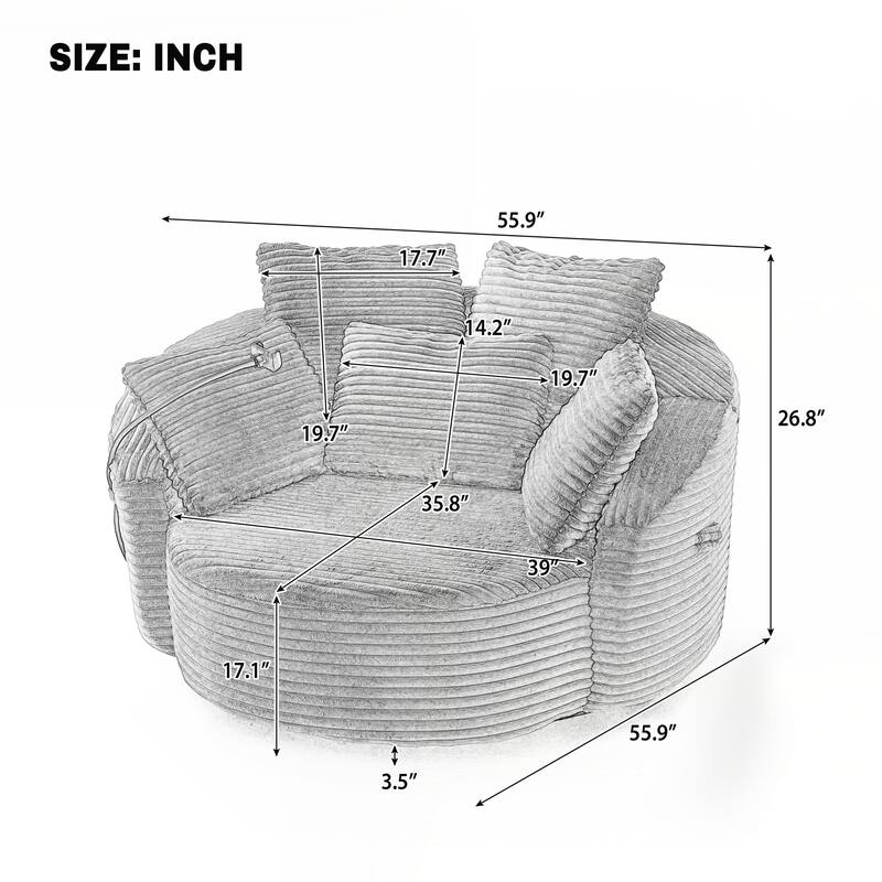 360° Swivel Chair Accent Barrel Chair Corduroy Round Sofa Chair - Grey