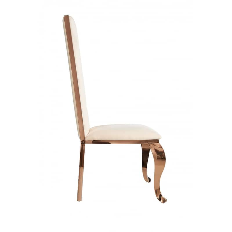 Set of Two Tufted Beige And Rose Gold Upholstered Velvet Dining Side Chairs