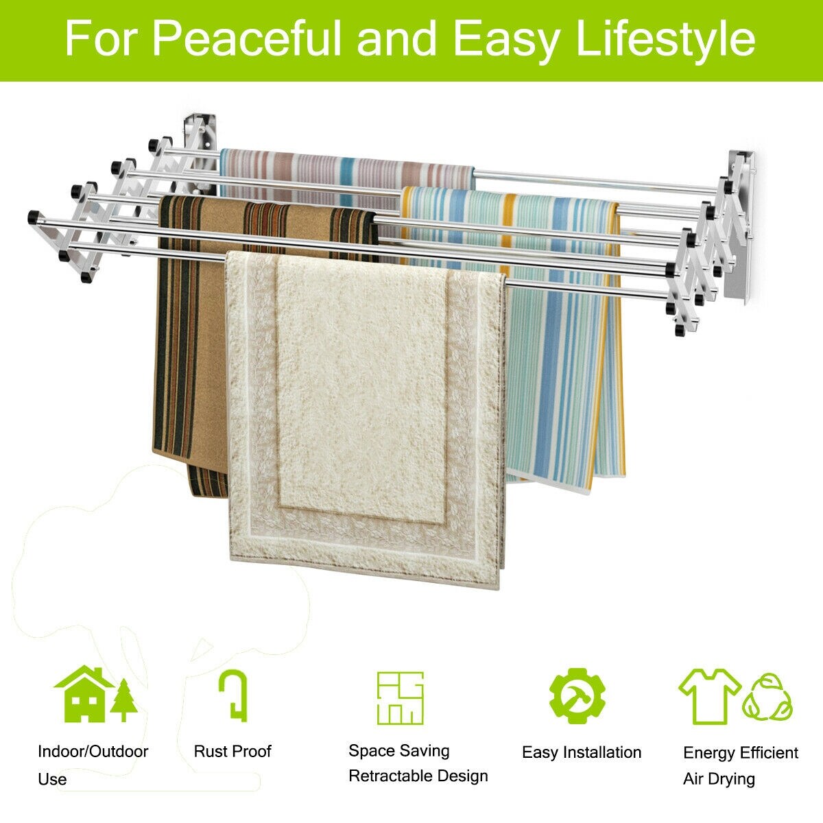 Shop Costway Stainless Wall Mounted Expandable Clothes Drying