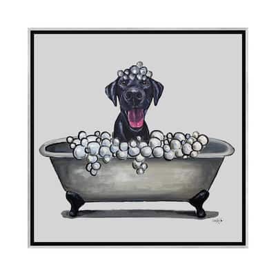 iCanvas "Dogs In The Tub Series, Black Lab In Bathtub" by Hippie Hound Studios Framed