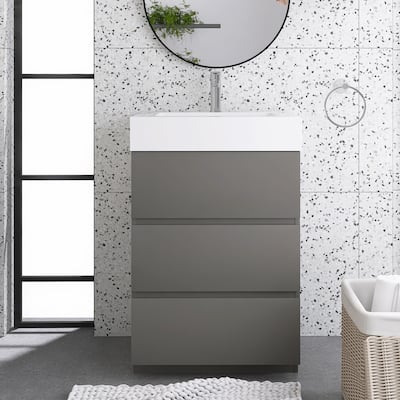 Freestanding Bathroom Vanity with White Solid Surface Top