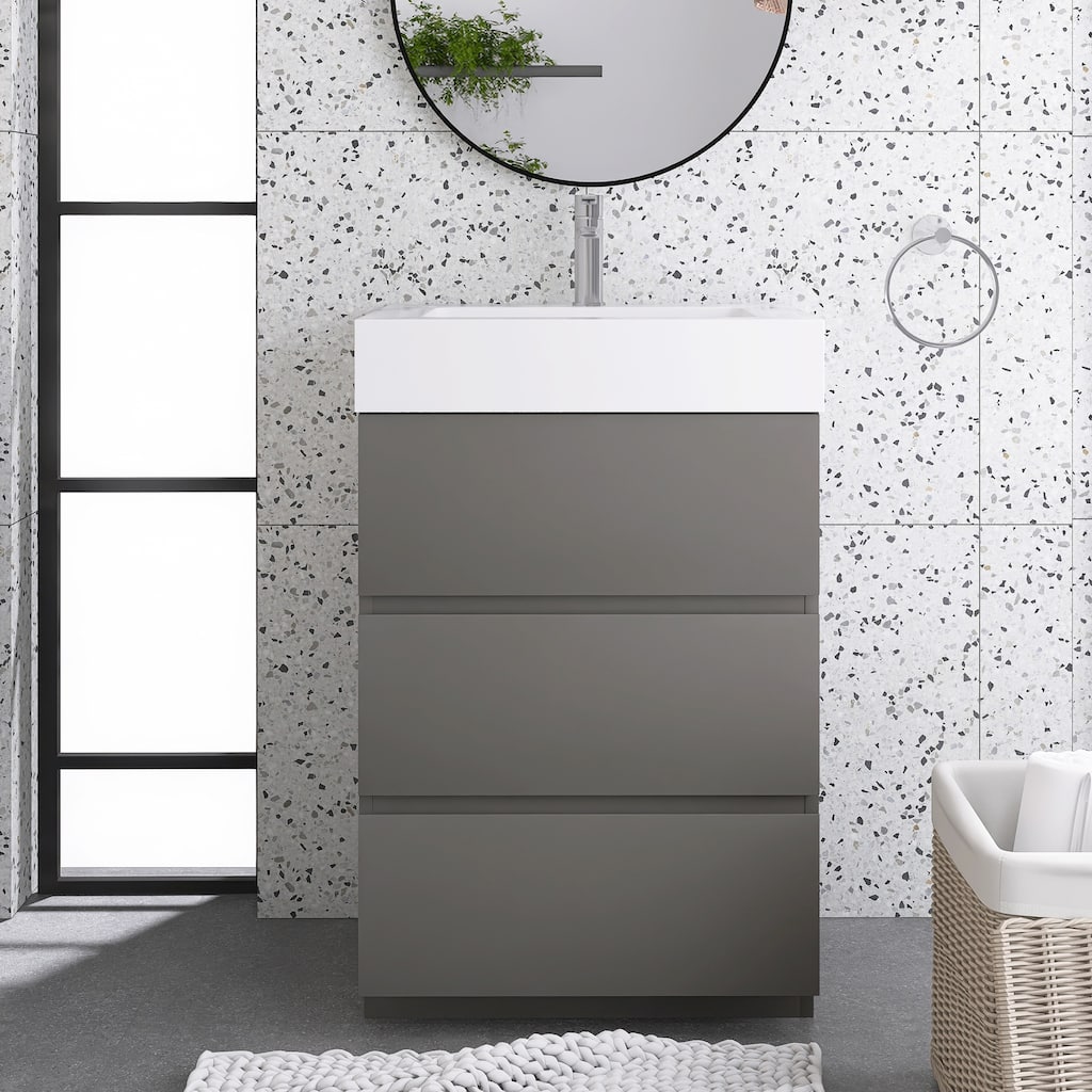 Freestanding Bathroom Vanity with White Solid Surface Top
