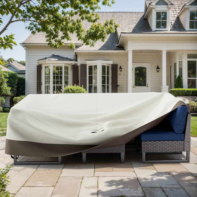 Heavy Duty Patio Sofa Cover, Waterproof 3-Seater Outdoor Sofa Cover - Large Size - Beige