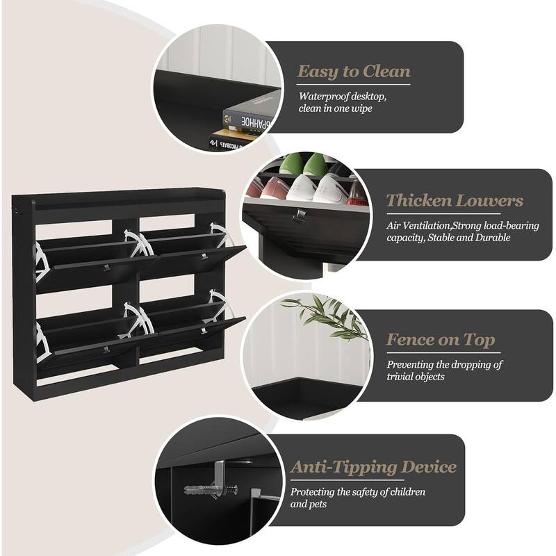 Freestanding Hidden Shoe Rack, Shoe Storage Cabinet with 4 Flip Drawers
