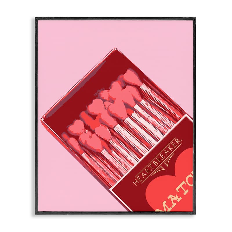 Stupell Pink Heart Shaped Matches Framed Giclee Art Design By Lil' Rue - 16 x 20 - Black