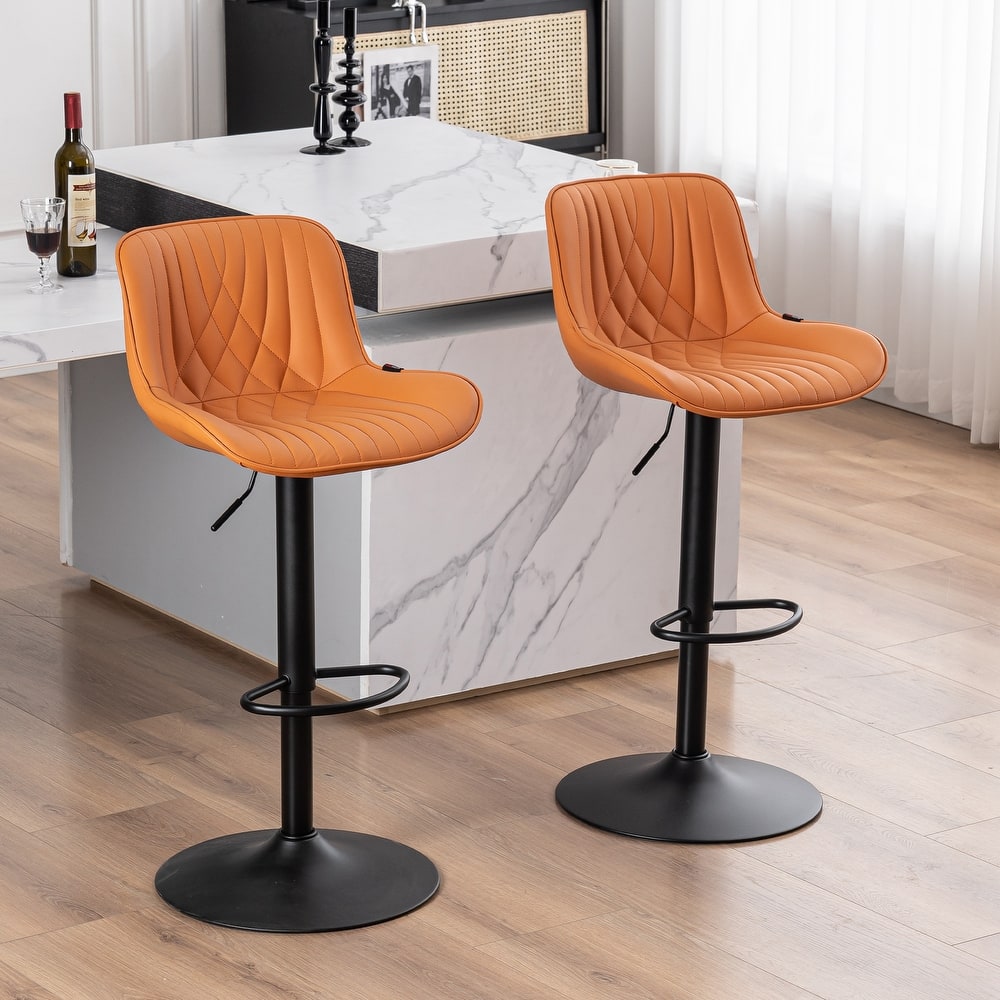 Adjustable Bar Stools Set of 2, Faux Leather Swivel Bar Chairs