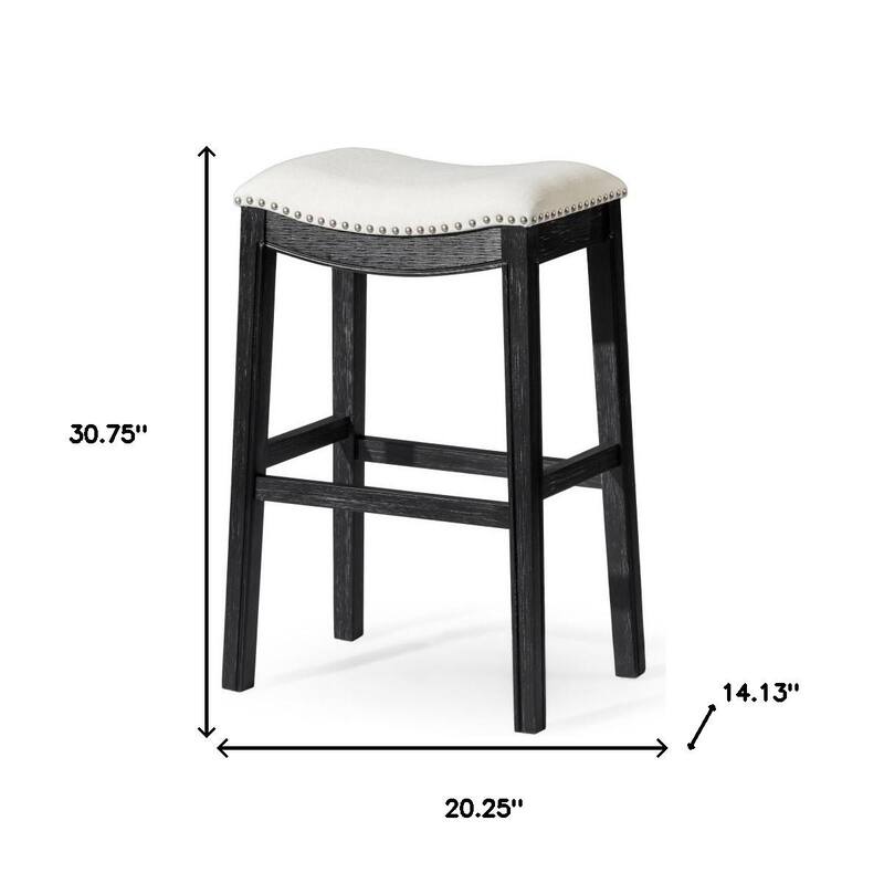 HomeRoots 31" White and Black Fabric and Solid Wood Backless Bar Height Bar Chair