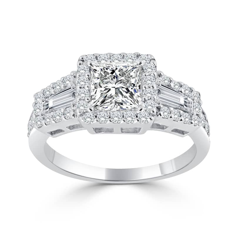 Auriya 14k Gold 1 3/4ctw Princess-cut Halo Diamond Engagement Ring Certified (H-I, SI1-SI2)