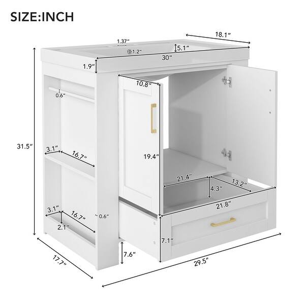 30'' Bathroom Vanity with Seperate Basin Sink, Modern Bathroom Storage