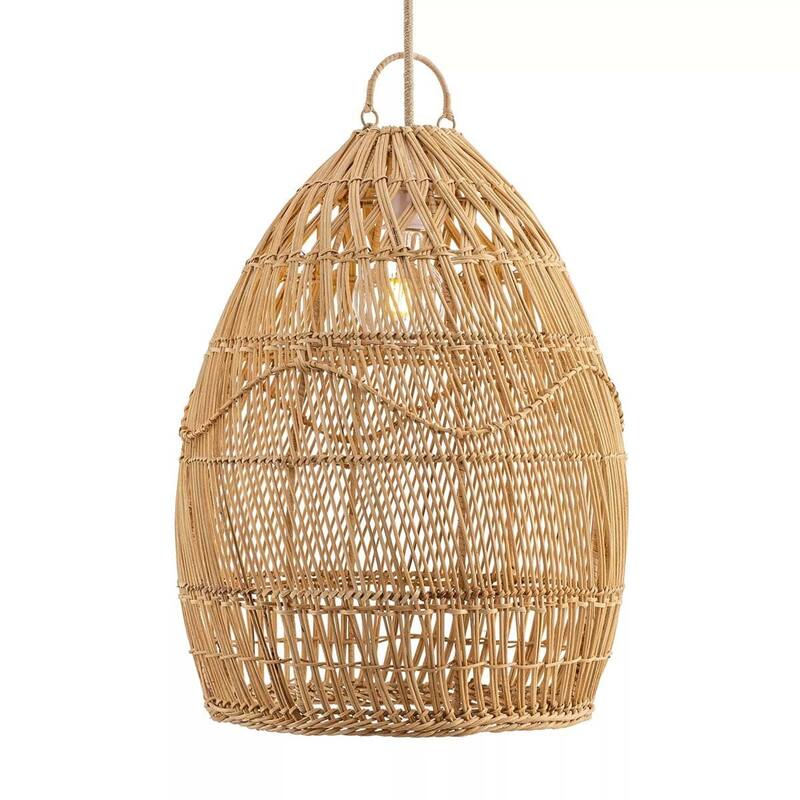Perio Brown Rattan Pendant Light – Medium Rattan Pendant Lighting Fixture for Kitchen & Bedroom in Modern, Scandinavian Style