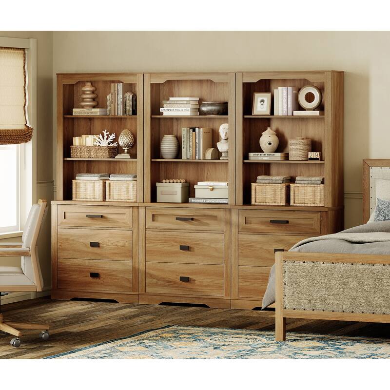 3 Tier Bookcase with Drawer,73.3" Tall Floor Standing Bookshelf