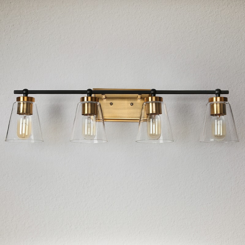 Modern 3/4-Light Black Gold Bathroom Vanity Lights Cone Glass Wall Sconce