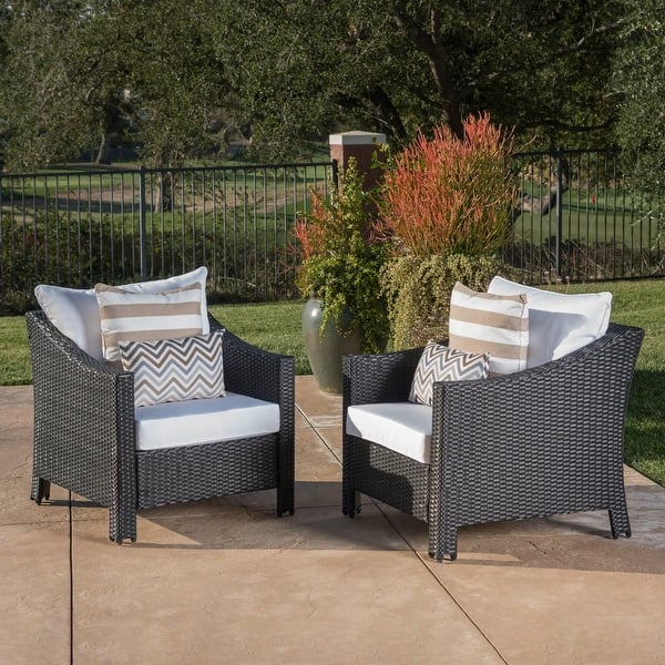 Shop Antibes Outdoor Wicker Club Chair Set Of 2 By Christopher Knight Home Overstock 14222215 Black White