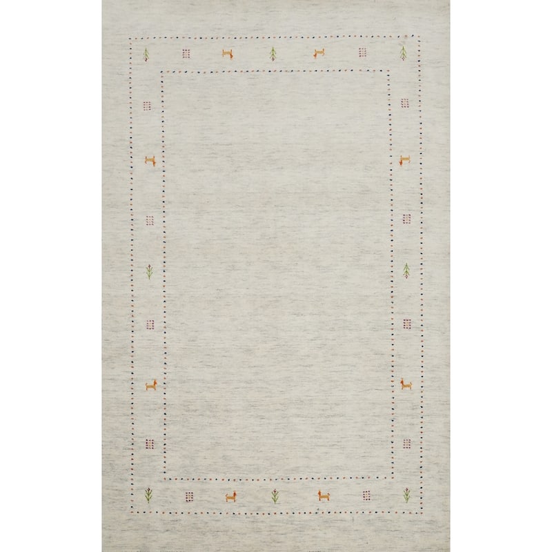 Hand Knotted Oriental 100% Wool Carpet Tribal Animal Pictorial Beige & Ivories Gabbeh Area Rug - 7' 9'' X 5' 0''