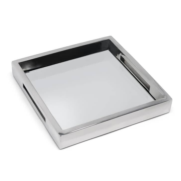 Large Square Mirror Tray with Handles, Available in 3 Colors and Sizes - Small - Silver