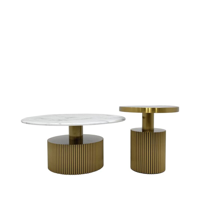 Coffee Table with Marble Top and Matte Gold Frame