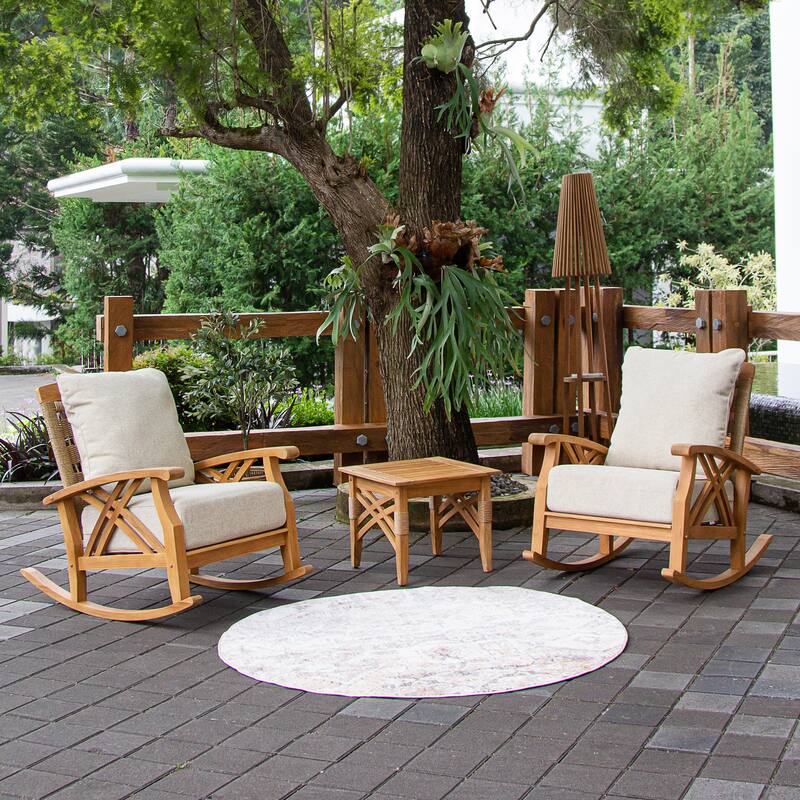 Cambridge Casual Carmel 3-piece Teak Outdoor Rocking Chair Set with Cushion