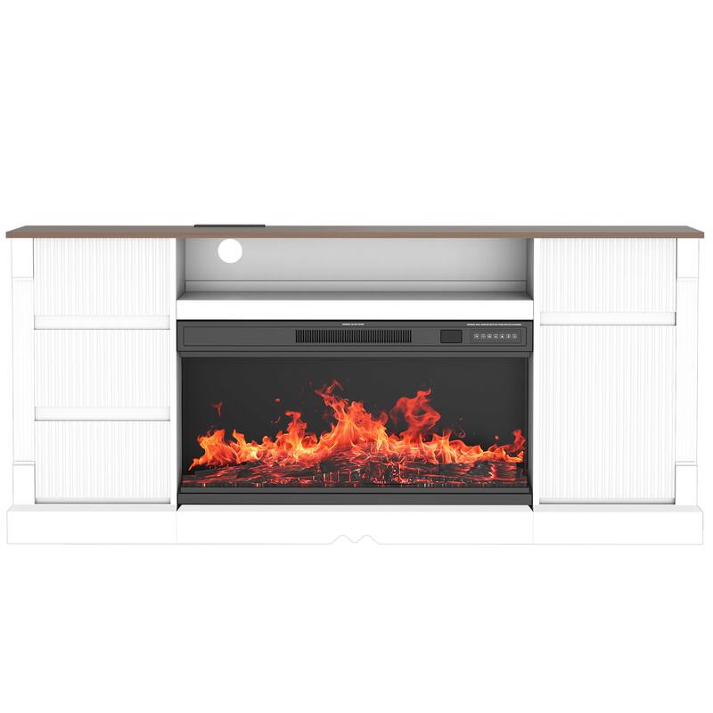 Modern TV Stand with Electric Fireplace for TVs up to 80" with LED Lights, Storage Cabinet & Drawers for Living Room