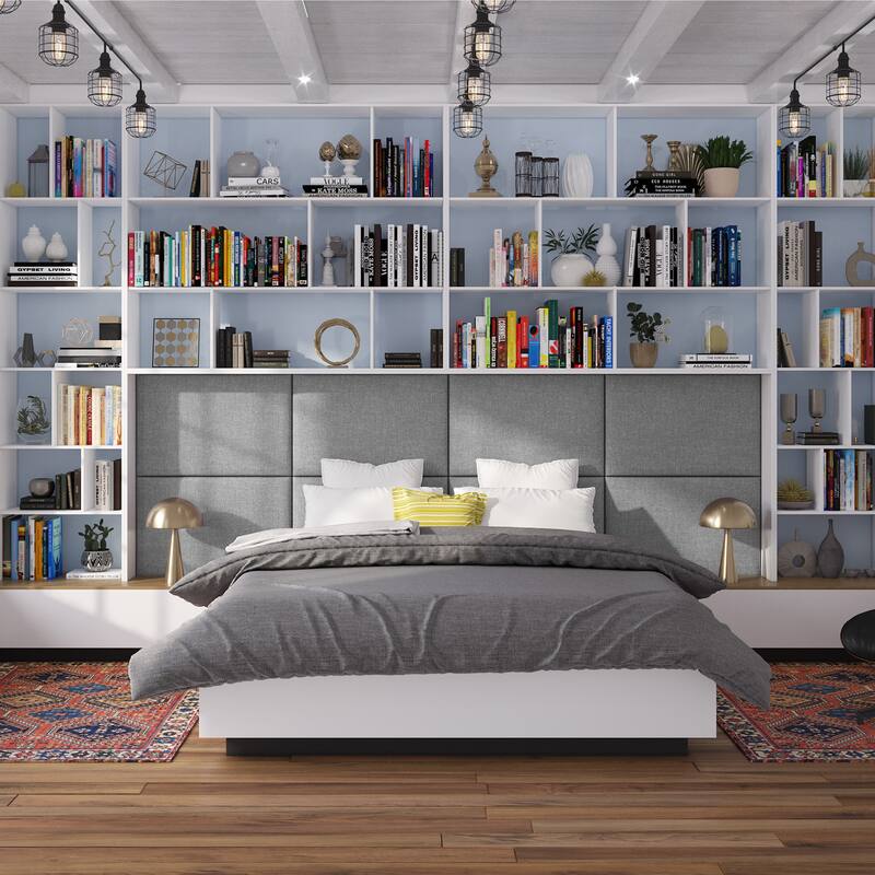 Jaxx Panelist Padded Headboard - Set of 2 Wall Panels - Microvelvet Mouse Grey - Queen