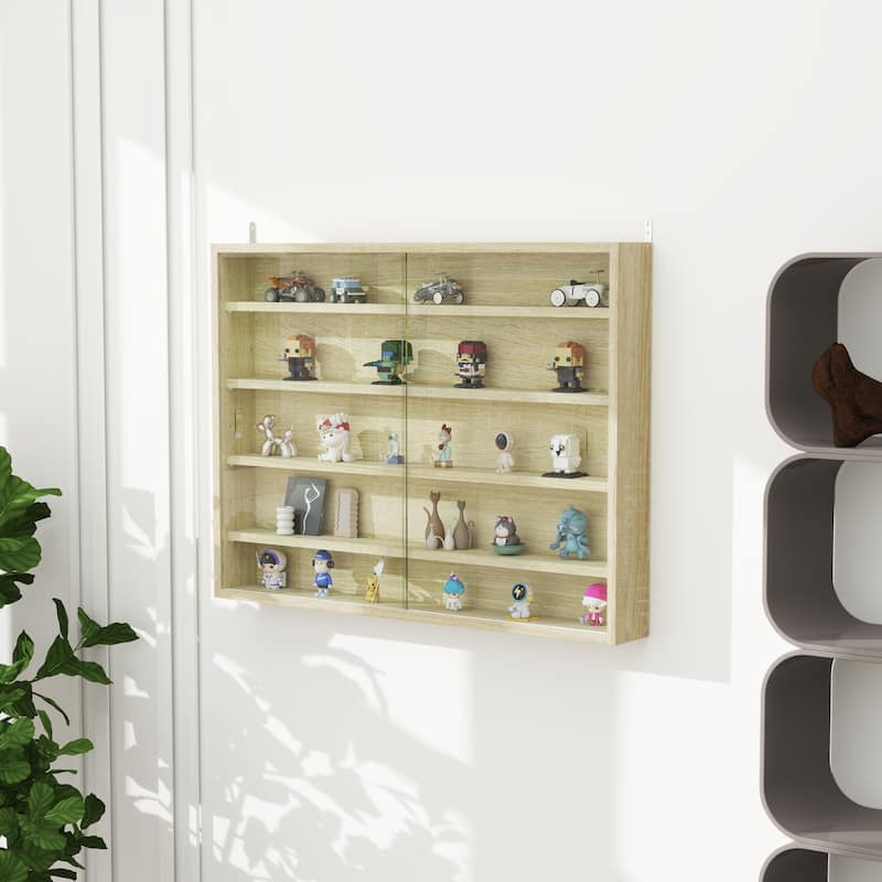 Particleboard Wall-Mounted Display Cabinet with Glass Doors - 31.5" W x 3.7" D x 23.6" H