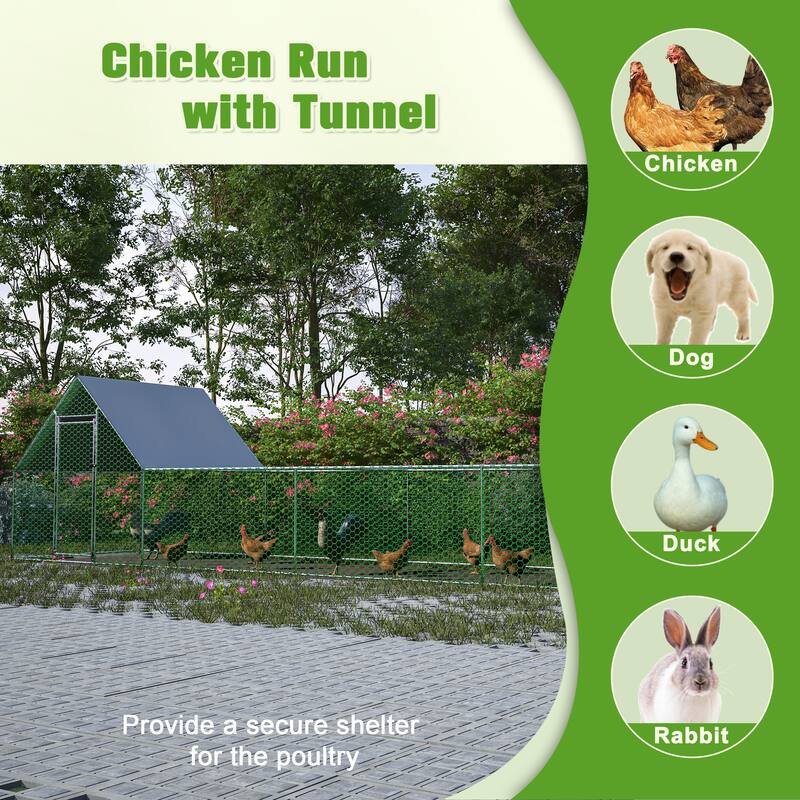 26 ft Metal Chicken Coop, Walk-in Hen Pen Cage for Rabbits & Ducks