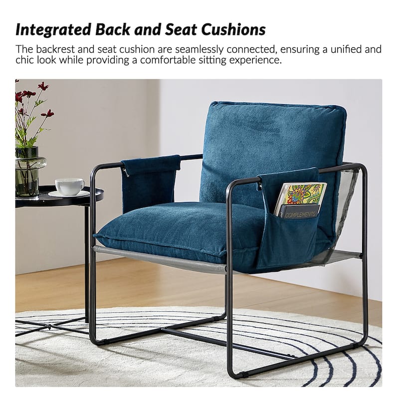 Rebeca Modern Metal Frame Arm Chair with Storage Pockets Set of 2 by HULALA HOME