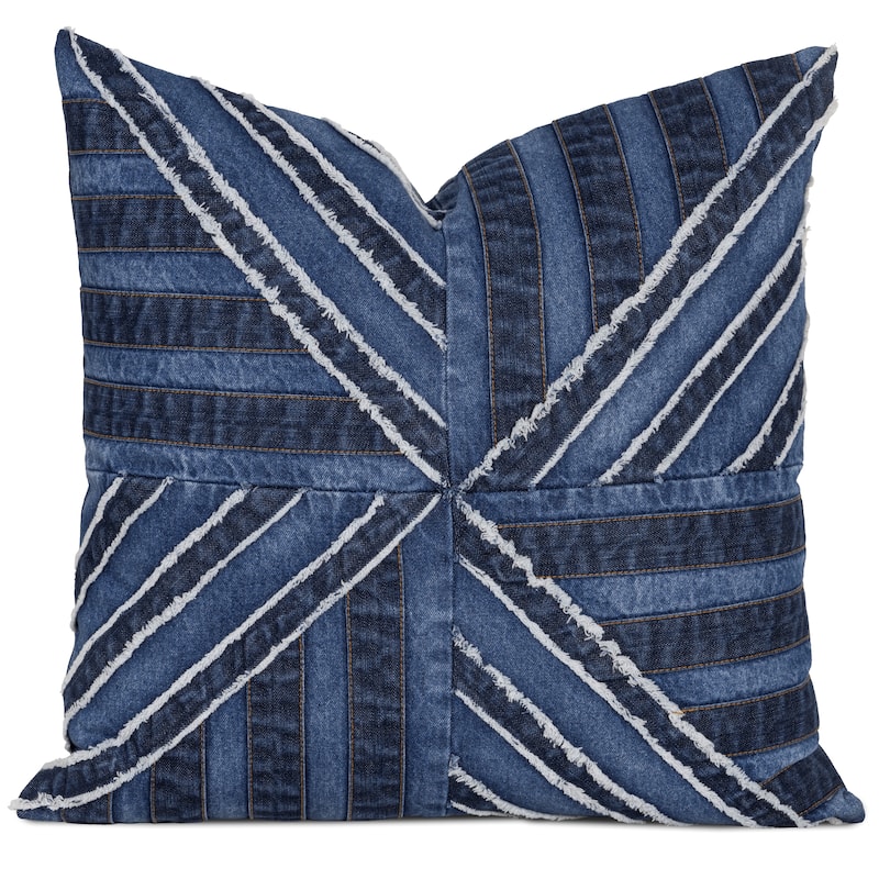 Vintage Washed Denim Throw Pillow with Removable Cover