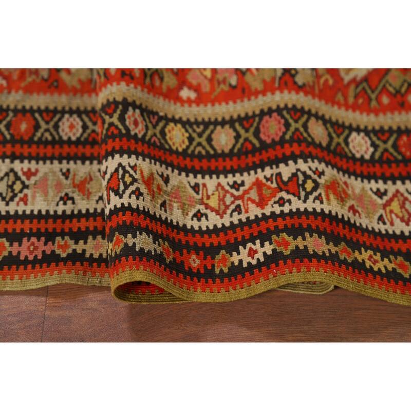 Vegetable Dye Kilim Senneh Antique Persian Rug Hand-Woven Wool Carpet - 4'2" x 6'10"