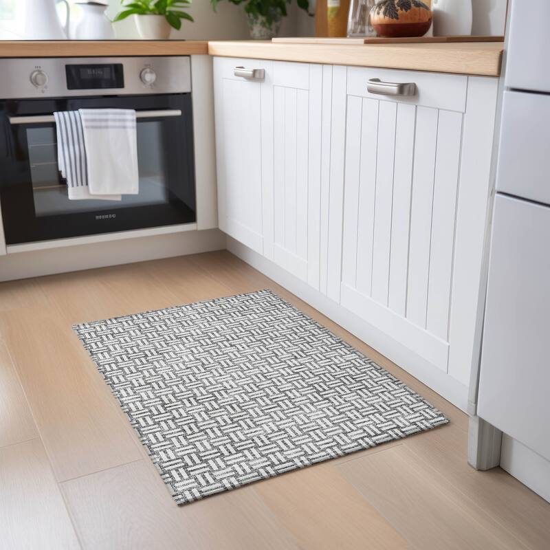 Machine Washable Indoor/ Outdoor Chantille Contempory Crosshatch Rug