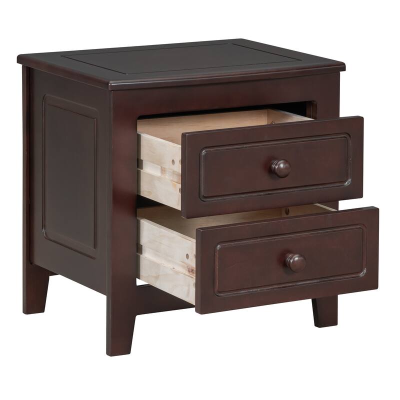 Mid Century Retro 2-Drawer Nightstand, Dark Walnut Bedside Table with Classic Design