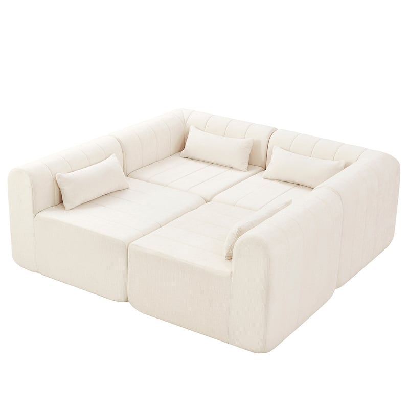 145.5" Modular Sofa Couch, Modern Sectional Sofa for Living Room, Polyester Upholstered Cloud Couch with Deep Seat
