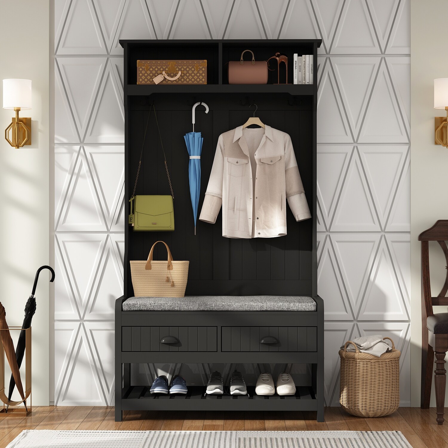 Timechee 34.3 Wide Hall Tree with Bench and Shoe Storage On Sale Bed Bath Beyond 36119608