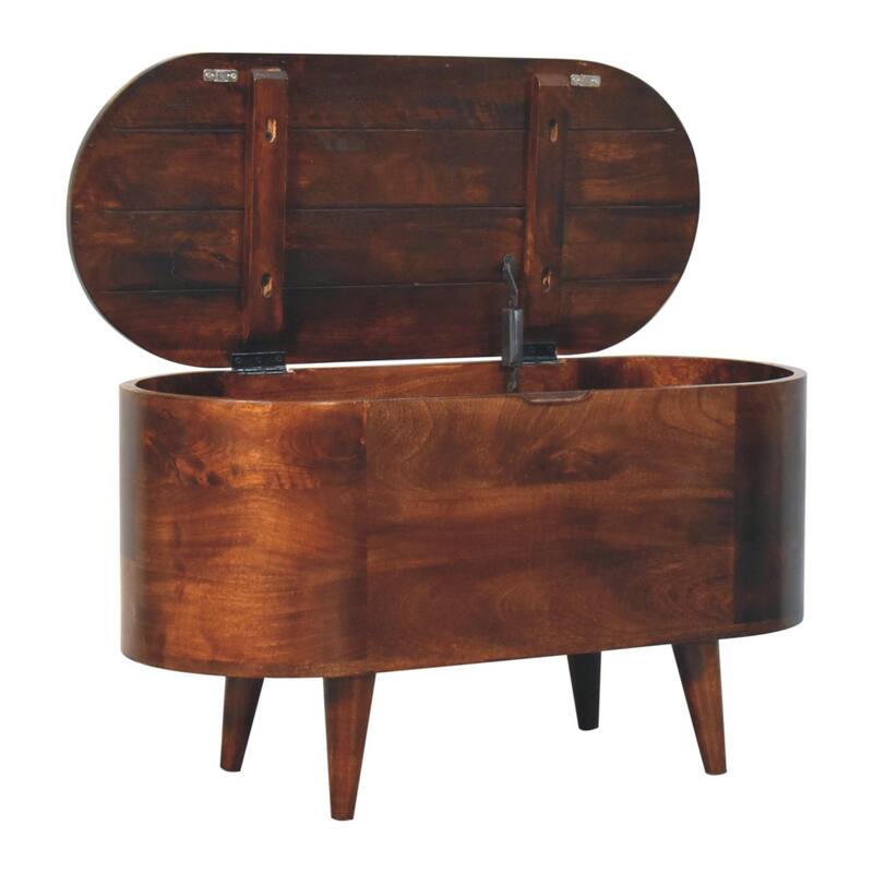 Artisan Furniture Solid Wood Curved California Walnut Blanket Box, Brown, Box Storage