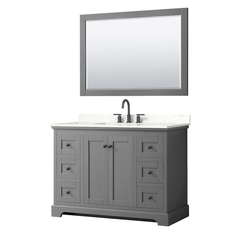 Wyndham Collection WCV232348S-QTZ-US3M46 Avery 48" Free Standing - Dark Gray / Giotto Quartz Top / Matte Black