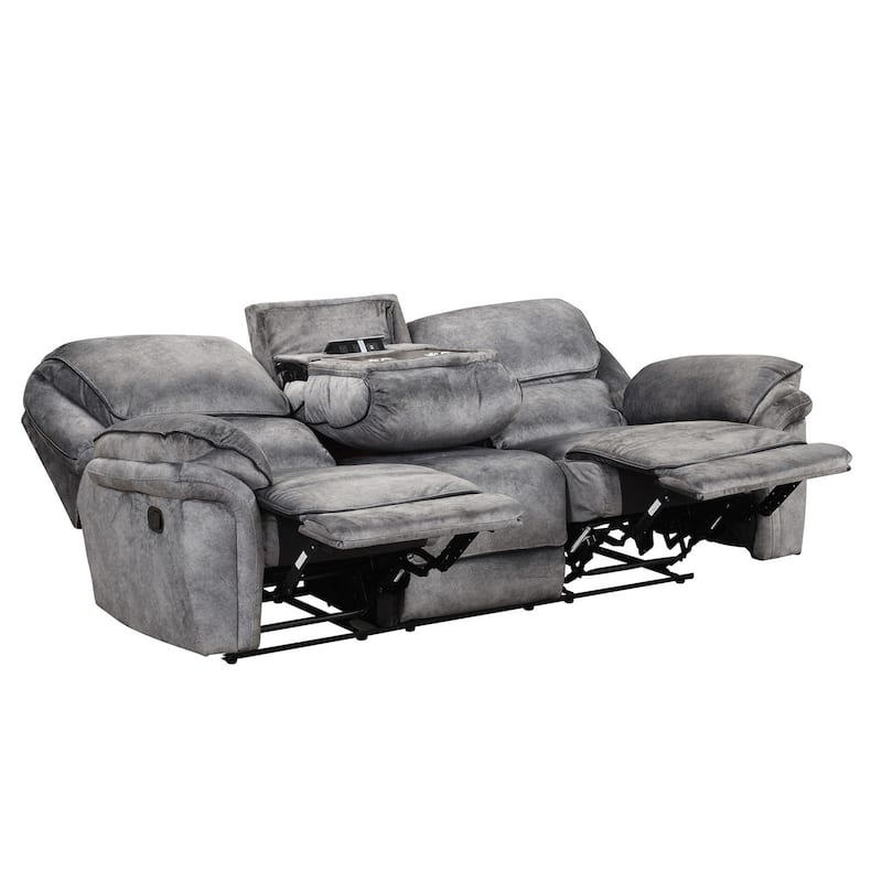 Arisa 3pc Sofa, Loveseat, Chair Manual Recliner Set, Gray Faux Leather