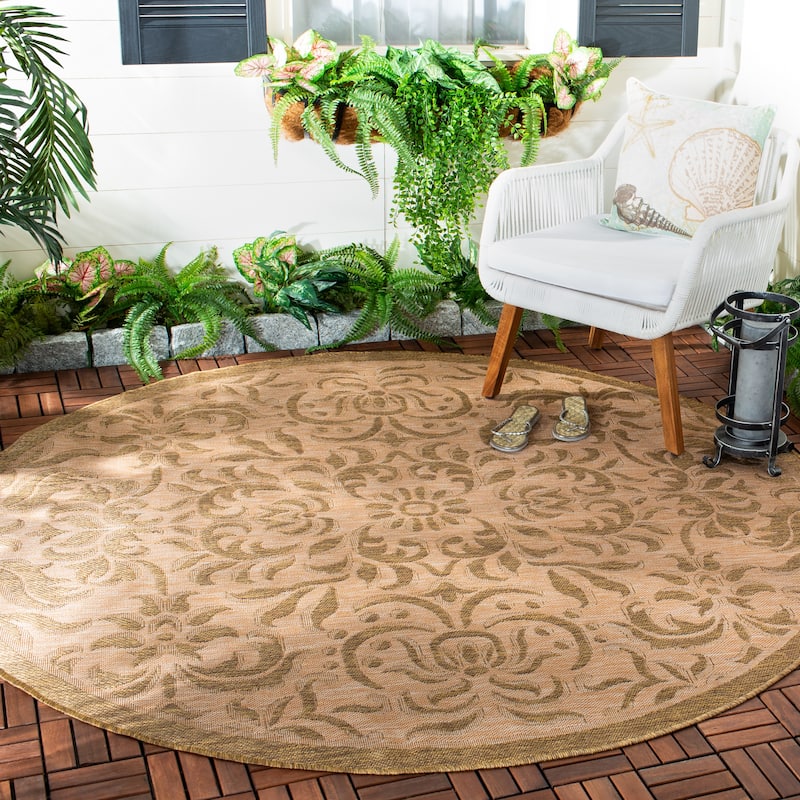 SAFAVIEH, Courtyard Orlanda Indoor/ Outdoor Waterproof Patio Backyard Rug - 6'7" Round - Natural/Gold