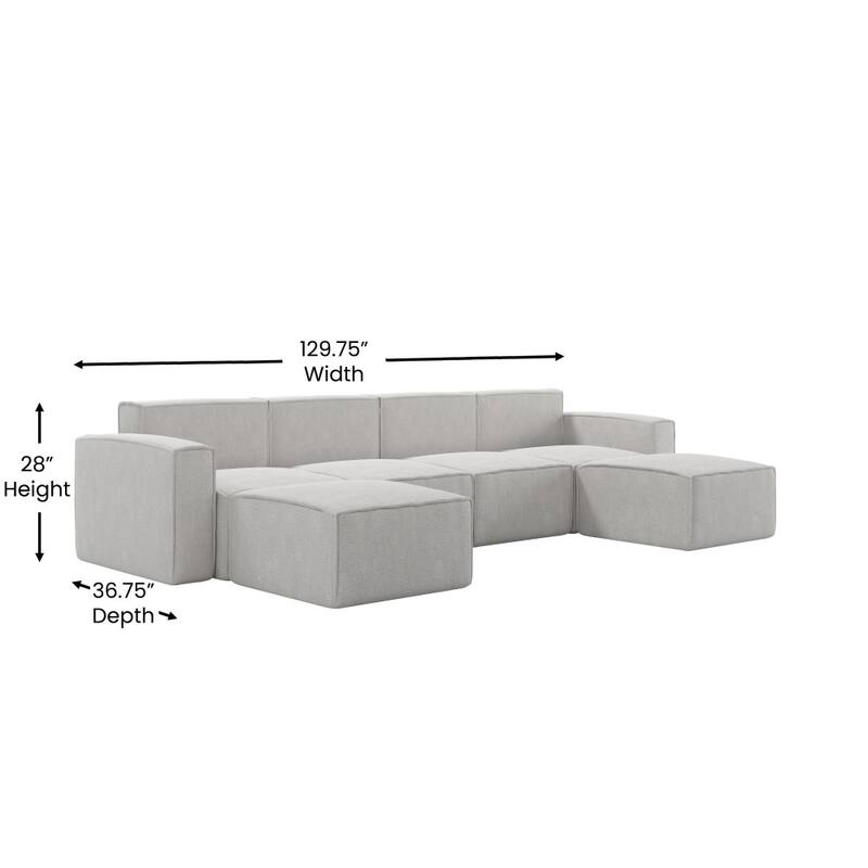 Contemporary 6 Piece Modular Sectional Sofa with 2 Ottomans