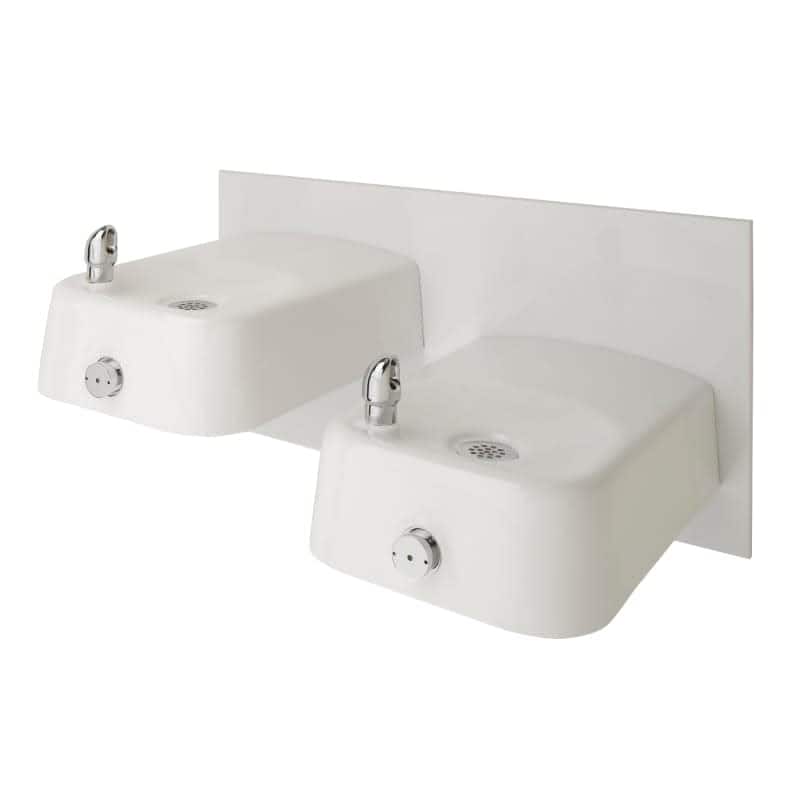 Haws Hi-Lo barrier-free, wall mounted, dual white enameled iron