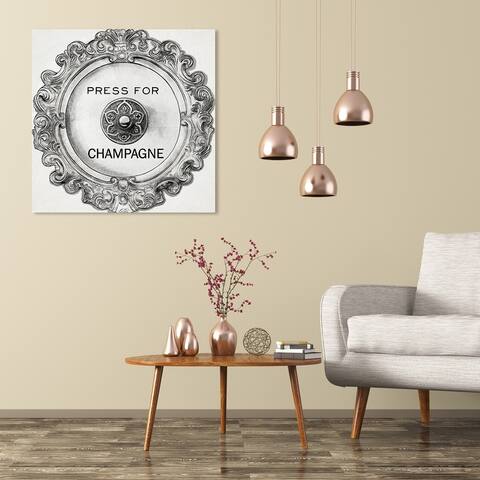 Wynwood Studio 'Press For Champagne Round' Drinks and Spirits Wall Art Canvas Print Champagne - Gray, White