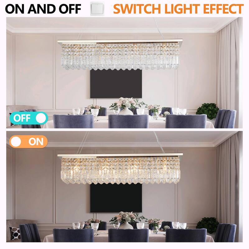 Modern Crystal Chandelier - 8-Light Rectangle Raindrop Pendant