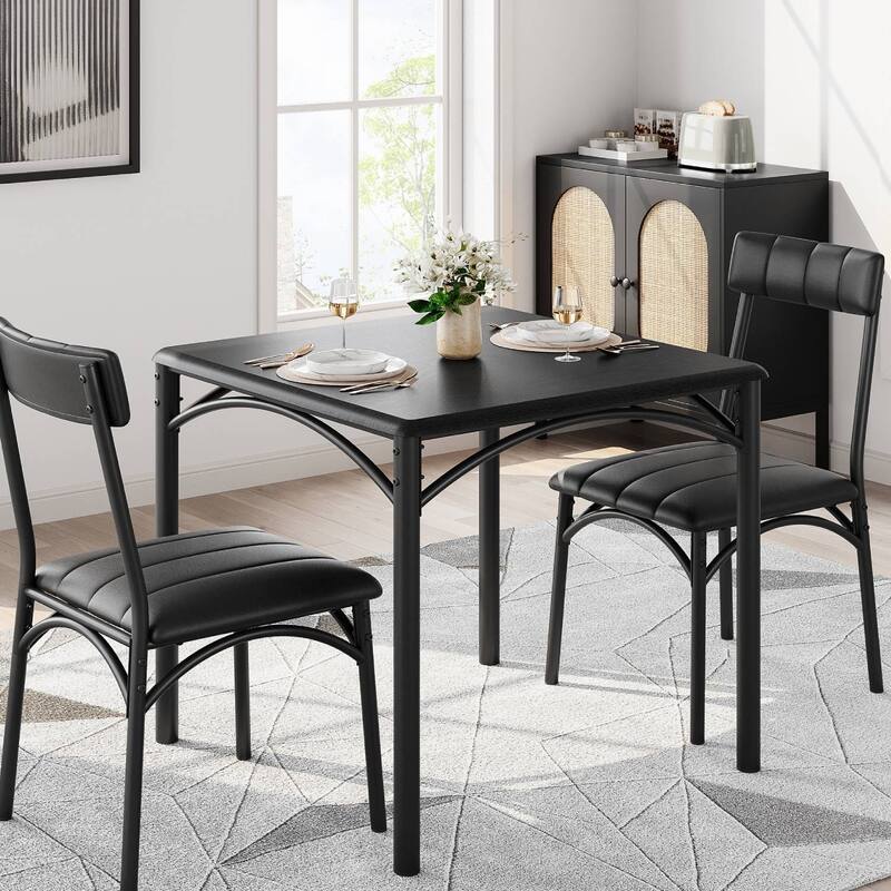 Kitchen Dining Table Set for 2 with Upholstered Chairs - Black