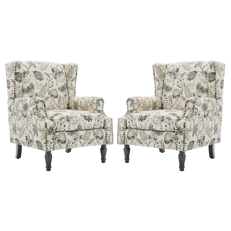 Upholstered Nailhead Trim Armchair Wingback Accent Chairs Set of 2