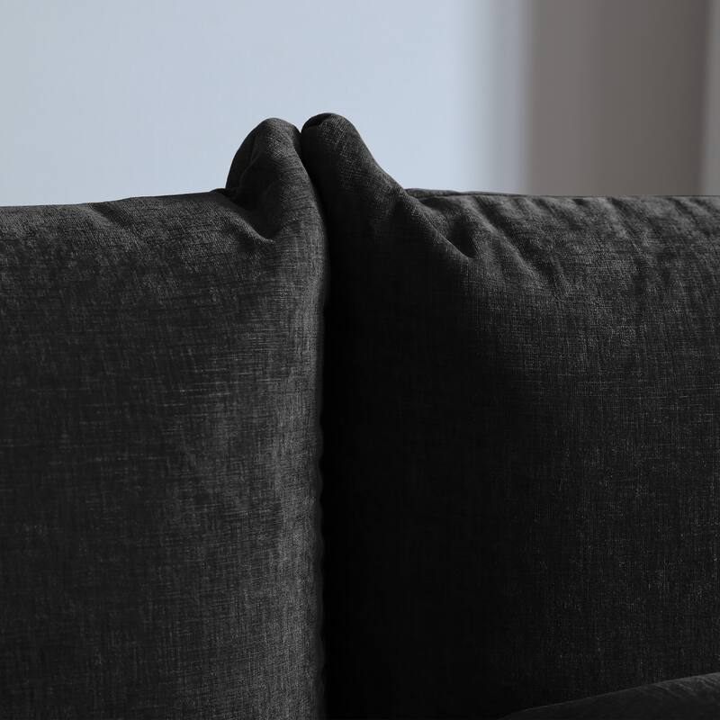 Modern Black Chenille Sectional Sofa Comfy Modular Couch with Ottoman