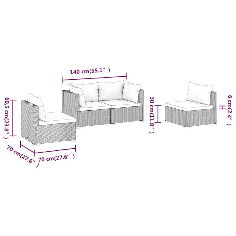vidaXL Patio Lounge Set Outdoor Sectional Sofa Set Table Garden Poly Rattan - 27.6" x 27.6" x 23.8"