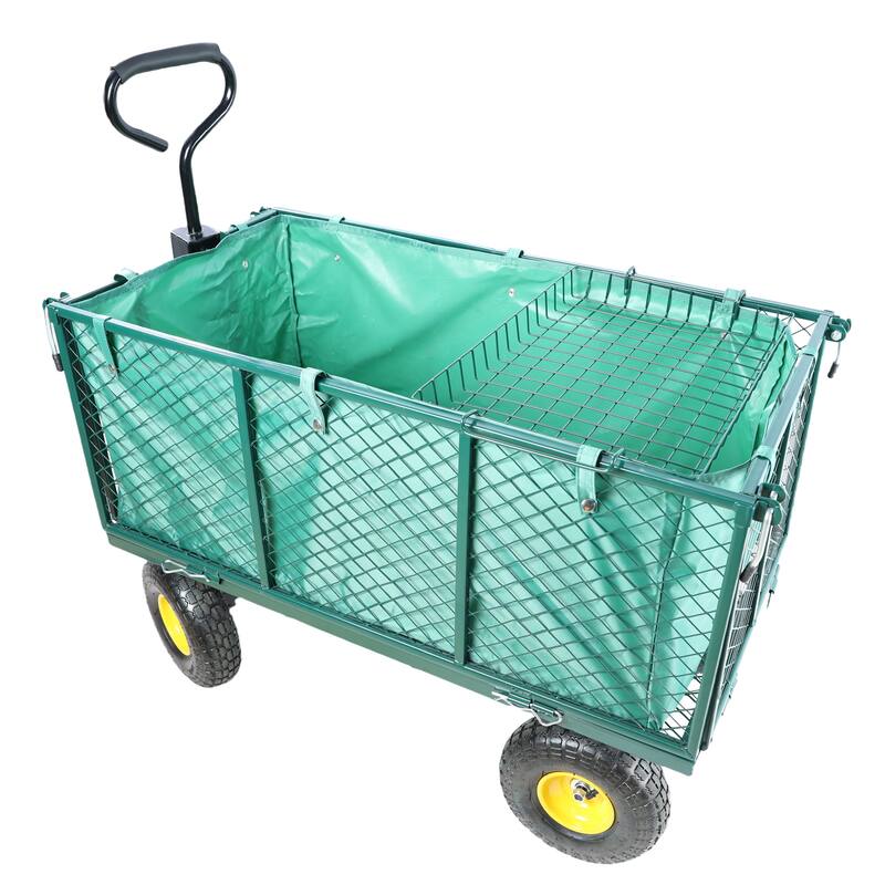 Utility Wagon with 880 lb Load - Mesh Garden Cart with 10" Tires, Removable Sides & Handle, for Landscaping & Outdoor Hauling